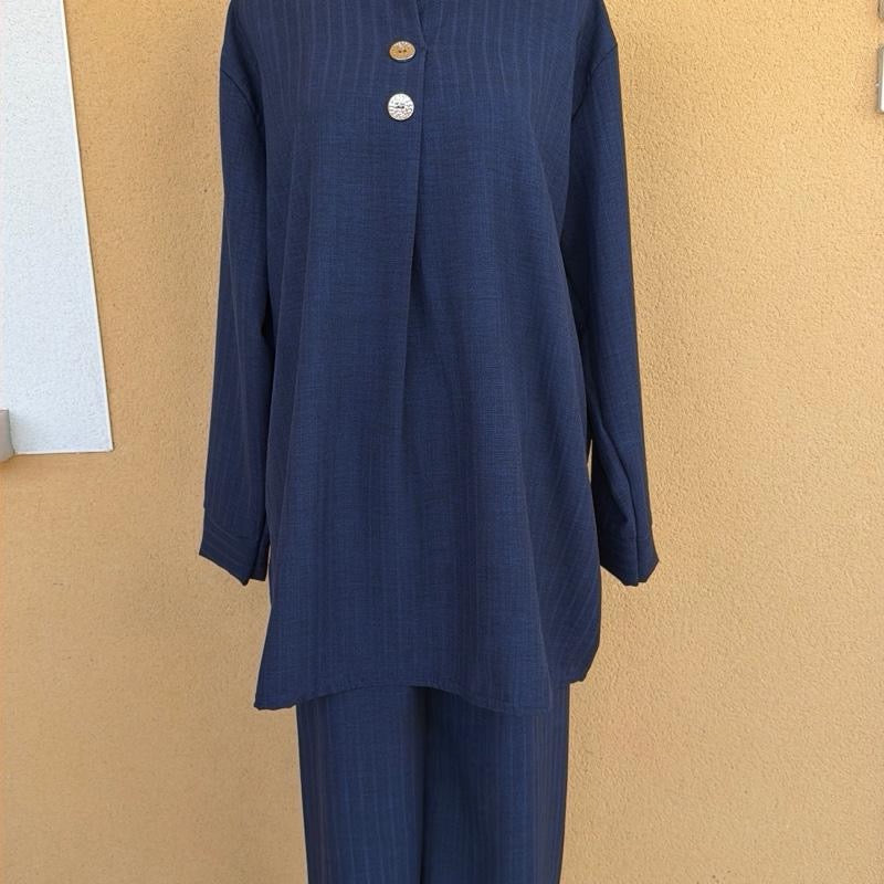 Daisie Home MIRA - Ensemble 2 pièces tunique boutonnée et pantalon large en effet lin élégant et confortable pour un style chic - Taille unique