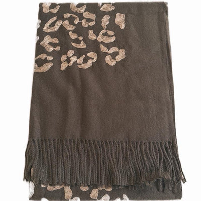 Écharpe à motifs léopard en 80% viscose et 20% laine 70 x 180 cm pour looks décontractés et élégants