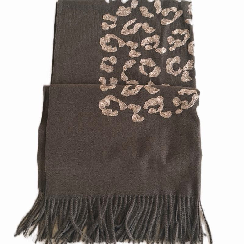 Écharpe à motifs léopard en 80% viscose et 20% laine 70 x 180 cm pour looks décontractés et élégants