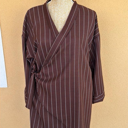 DAISIE HOME - SEYRAN Ensemble rayure effet lin 2 pièces kimono cache cœur et pantalon large - Taille Unique
