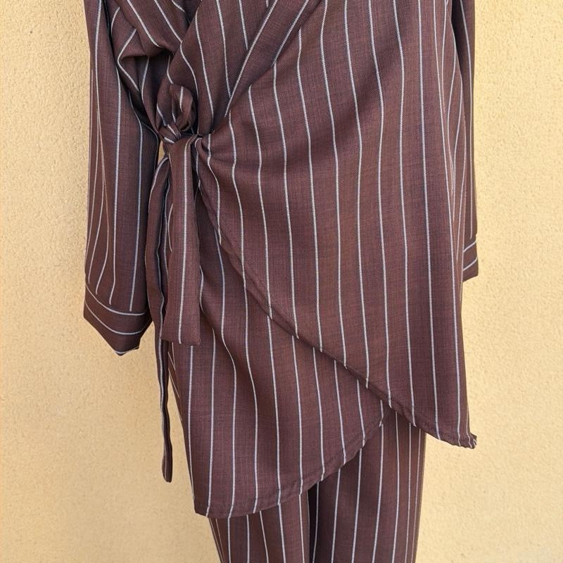 DAISIE HOME - SEYRAN Ensemble rayure effet lin 2 pièces kimono cache cœur et pantalon large - Taille Unique