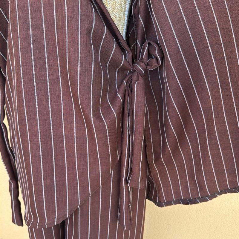 DAISIE HOME - SEYRAN Ensemble rayure effet lin 2 pièces kimono cache cœur et pantalon large - Taille Unique