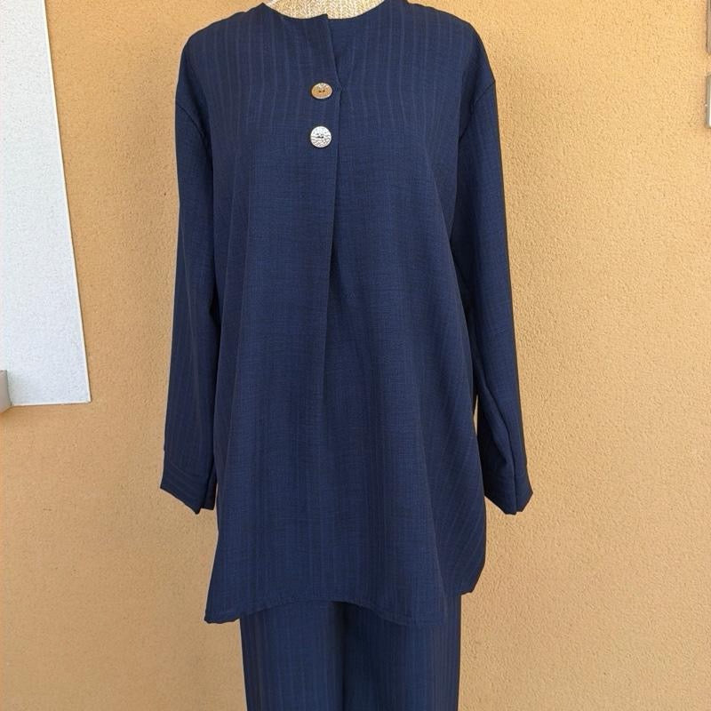 Daisie Home MIRA - Ensemble 2 pièces tunique boutonnée et pantalon large en effet lin élégant et confortable pour un style chic - Taille unique