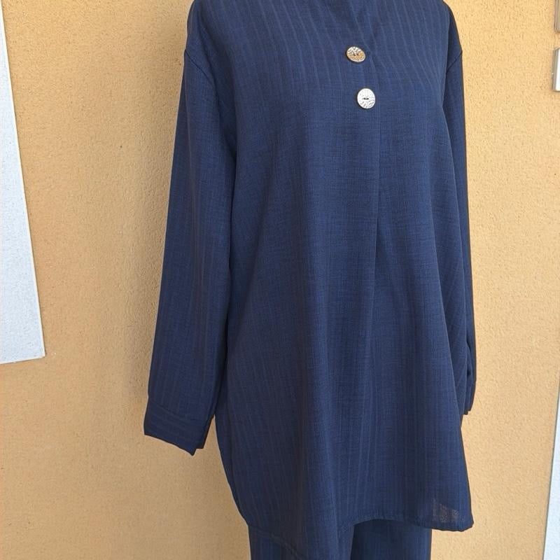 Daisie Home MIRA - Ensemble 2 pièces tunique boutonnée et pantalon large en effet lin élégant et confortable pour un style chic - Taille unique
