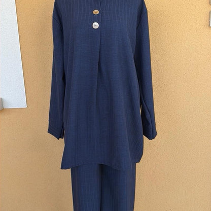Daisie Home MIRA - Ensemble 2 pièces tunique boutonnée et pantalon large en effet lin élégant et confortable pour un style chic - Taille unique